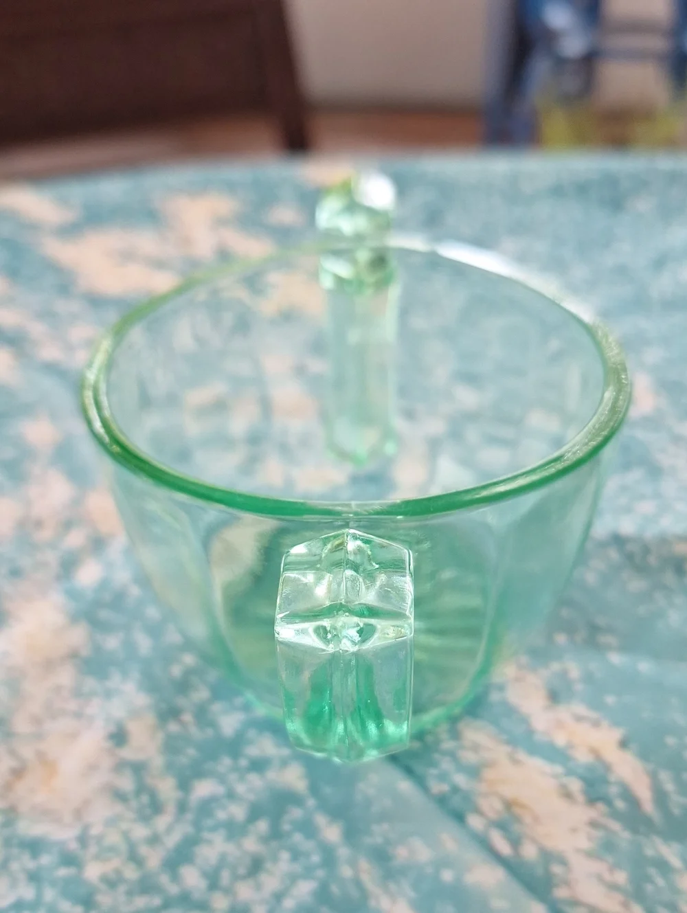 Uranium Translucent Green Glass Bowl with Dual Handles
